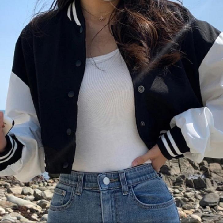 HOT SALE JACKET CROP BASEBALL WANITA | KOREAN STYLE VARSITY CROPPED | ATASAN WANITA | JACKET CROP WA