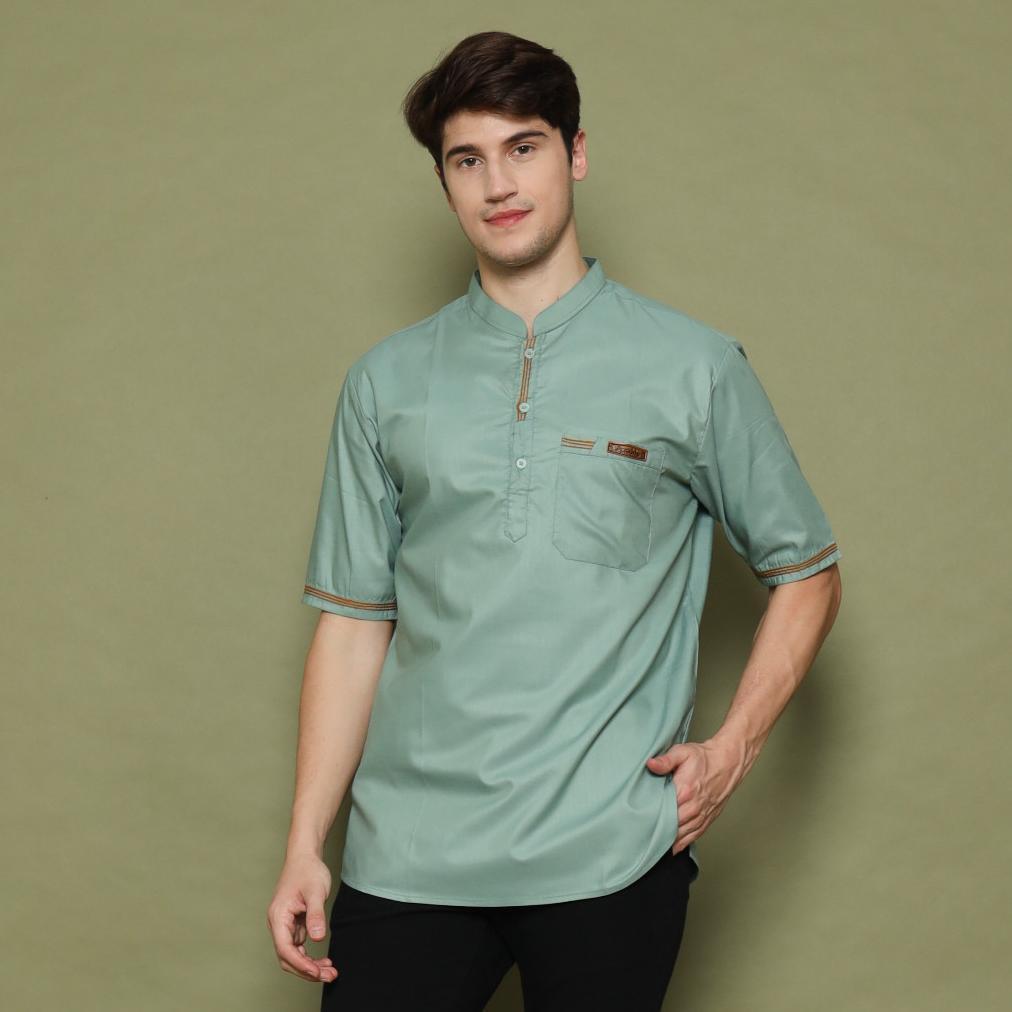 big promo elmoza - elmoza baju koko kurta dewasa premium lengan pendek sakka warna sage