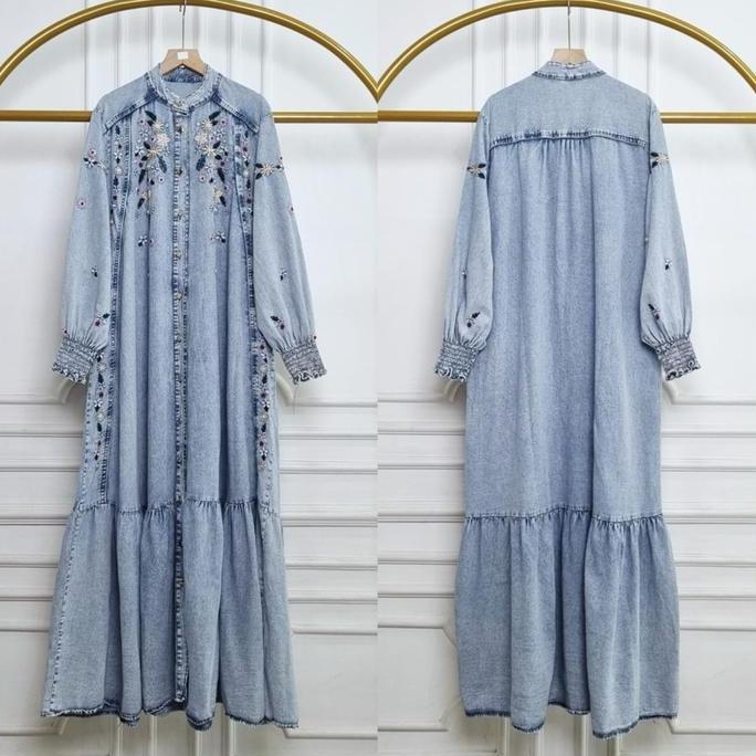 Kayla Gamis Jeans Bordir Bunga