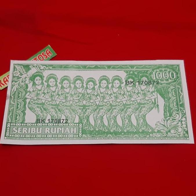 uang soekarno serimpi 9 melengkung pecahan 1000 rupiah hijau