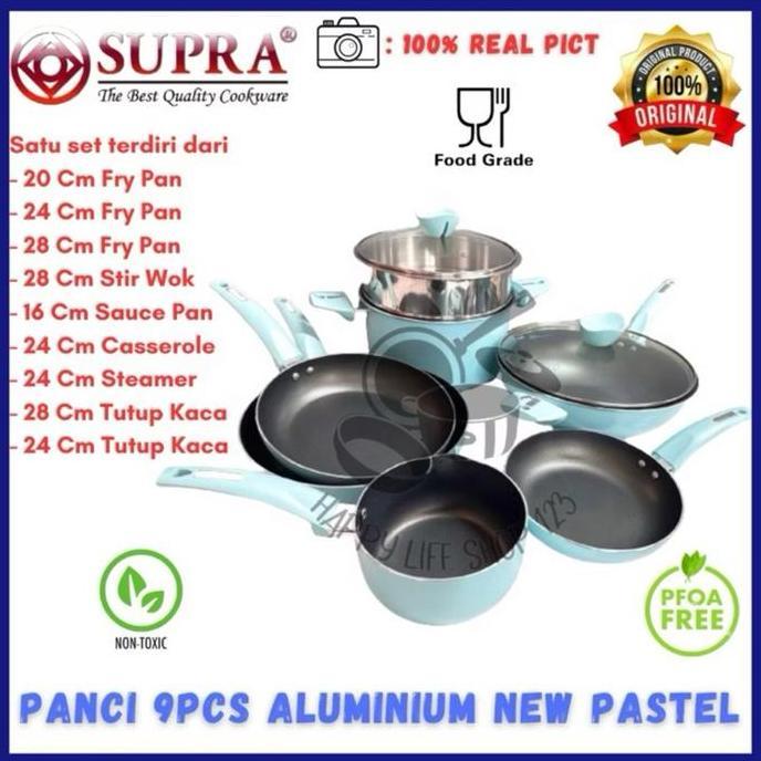Panci SUPRA 9pcs NEW PASTEL /NEW Panci SUPRA 9pcs Pastel / Panci 9pcs Aluminium