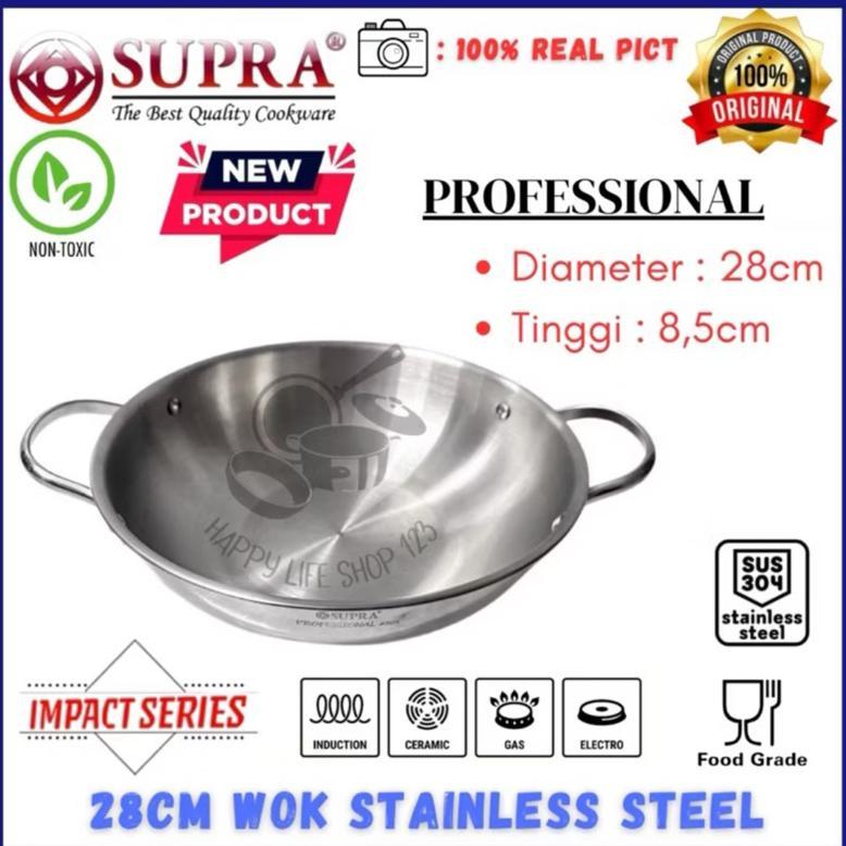 hot deals supra deep fry pan stainless steel preffesional sus 304 / penggorengan stainless impact bu