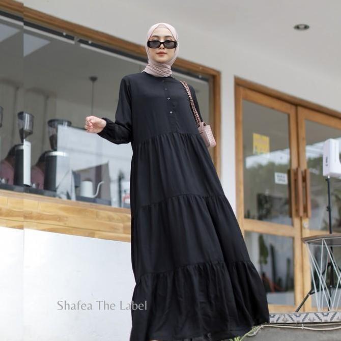 Homey Dress Gamis Polos Hitam dan Putih Gamis Katun Rayon Adem - Homey