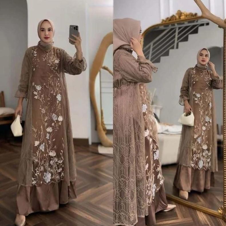 Best Deals Free Hijab - Special Price Zeya Dress Set ( Dress + Tunik Blouse Lace ) Dress Terbaru / G