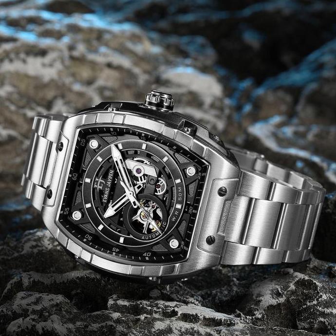 Evans Jayden Jam Tangan Pria 9611 Rantai Automatic Movement Stainless Steel Kaca Sapphire Chronograp