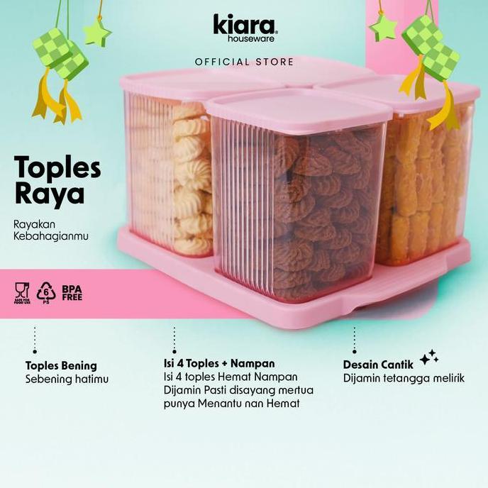 Saveyou- Kiara Houseware Toples Raya Lebaran Cjp Kiara 4Pcs Ungu/Pink/Hijau 1000Ml & 750Ml Bening He