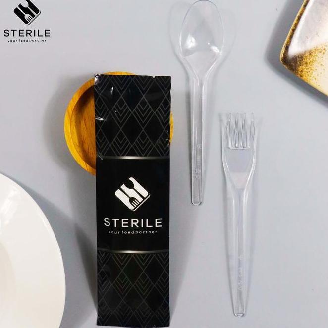 Isi 100 Pcs Sendok Gau Bening Plastik Cutlery Set Set Sendok Gau Bening