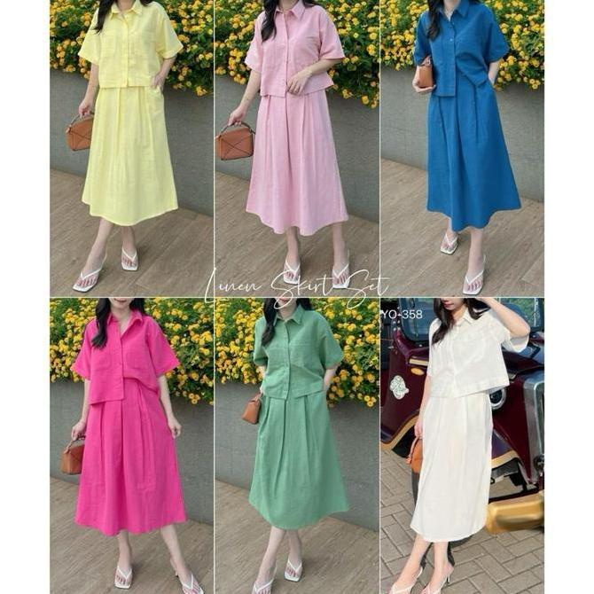Wkwkwk- Setelan Premium Linen Angel / Set Wanita  Atasan Dan Rok