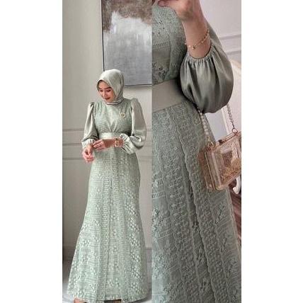 Vannamille id Maxi Dress Malika Brukat Fashion Muslim Wanita Oufit Lebaran Seragaman Pesta gamis kek