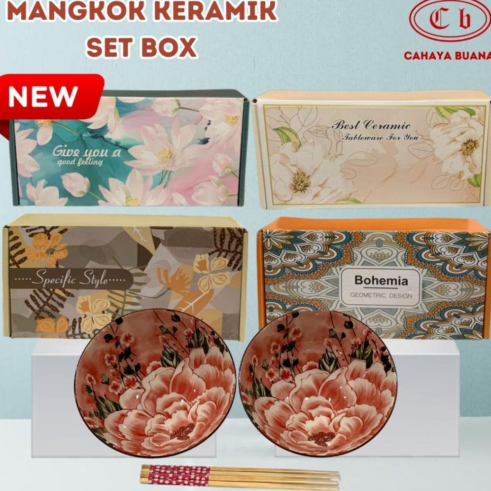 BEST SELLER HAMPERS MANGKOK KERAMIK SET / 2 MANGKOK + 2 PASANG SUMPIT
