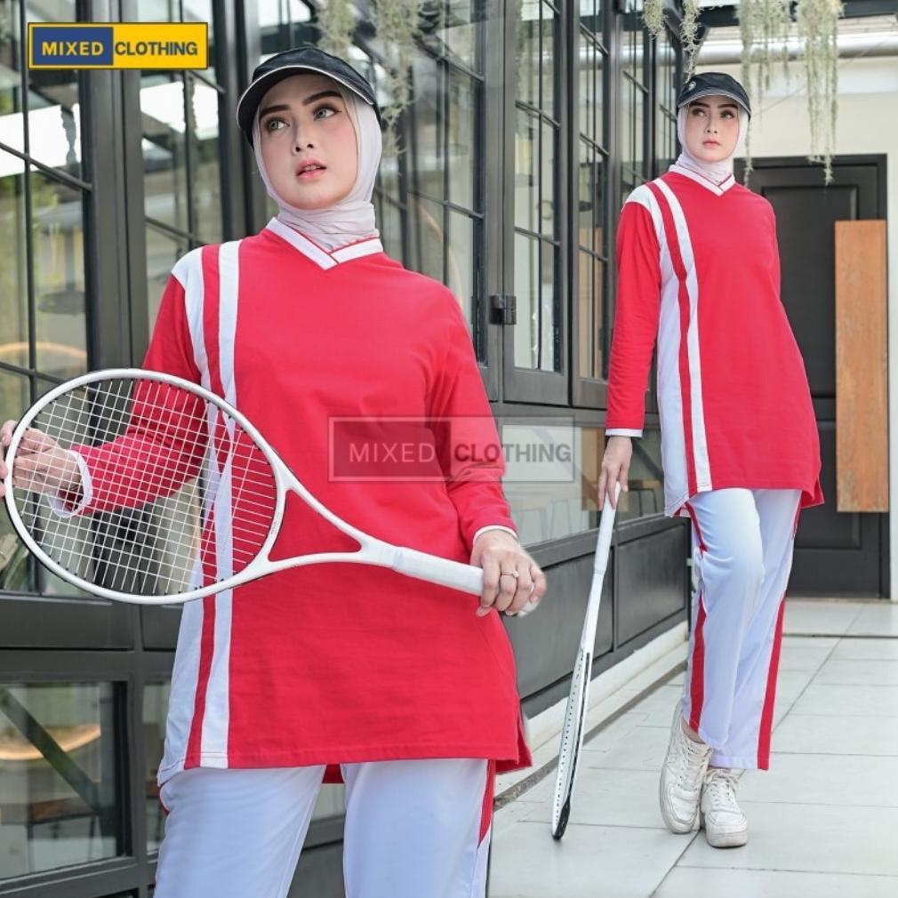 premium setelan olahraga muslimah tunik wanita/setelan senam tunik/setelan olahraga muslim wanita