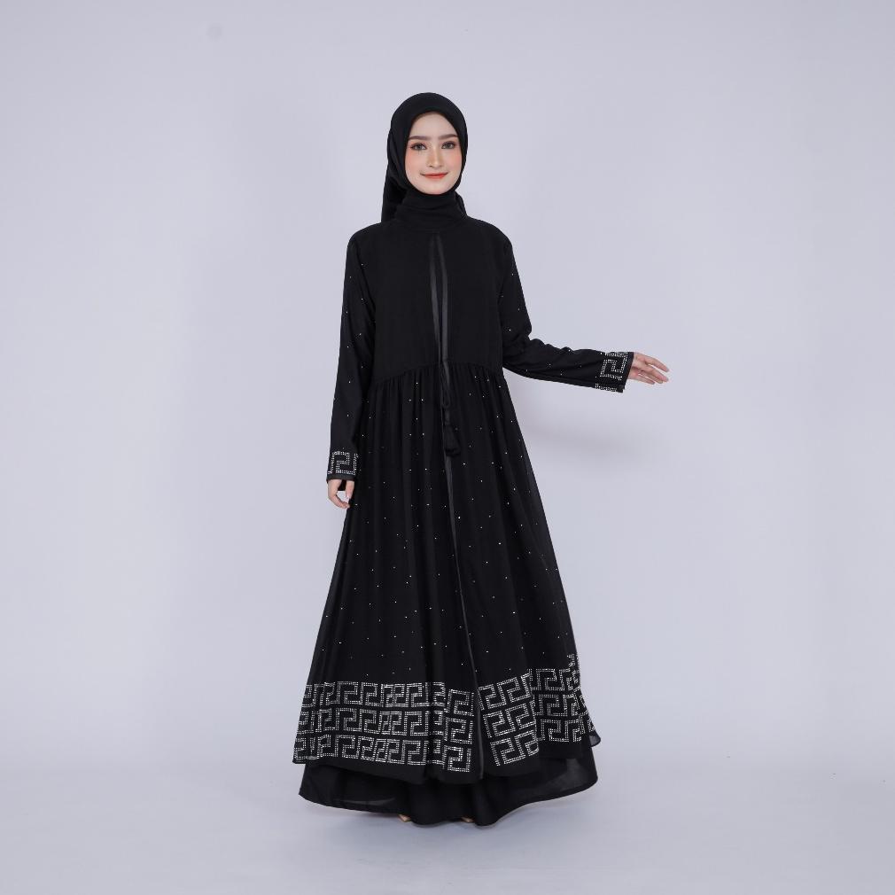 Premium Abiyyuco Ta9060A | Abaya Turki Hitam Putih Couple Ibu Dan Anak Perempuan Baju Gamis Turkey R