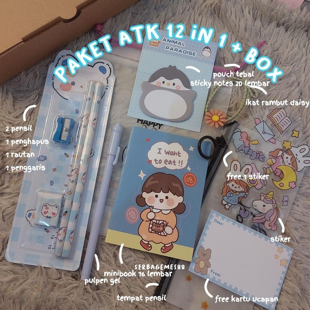 FREE ONGKIR SERBAGEMES88 - ALAT TULIS SET 12 IN 1 LENGKAP / STATIONERY UNTUK  PERLENGKAPAN ALAT TULI