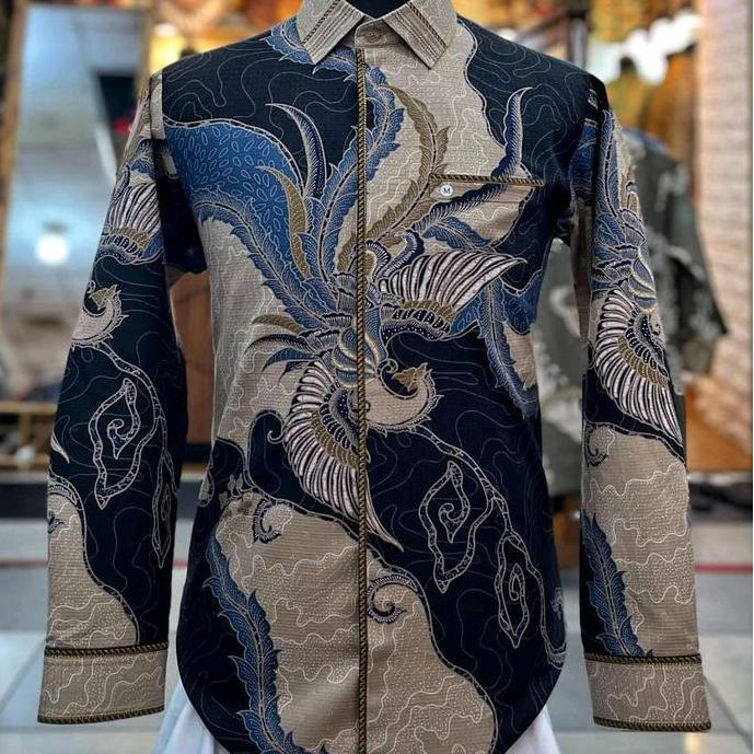 kemeja batik pria lengan panjang katun satin motif sutra tulis pesta