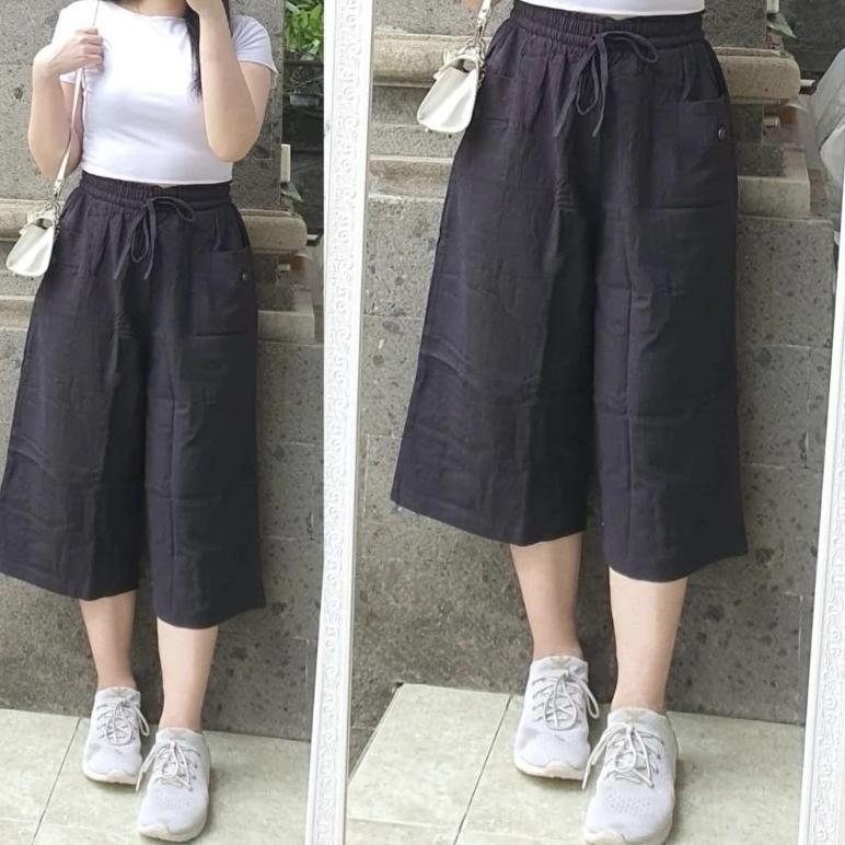 HEMAT LUAR BIASA Celana Viona 7/8 Kulot Linen Cringkle Celana Kulot Jumbo Celana Wanita Santai buat 
