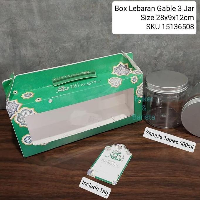 yang dicari] Box Lebaran Gable 3 Jar Green 28x9x12cm 3Toples 400ml 500ml 600ml kue kering lebaran pa