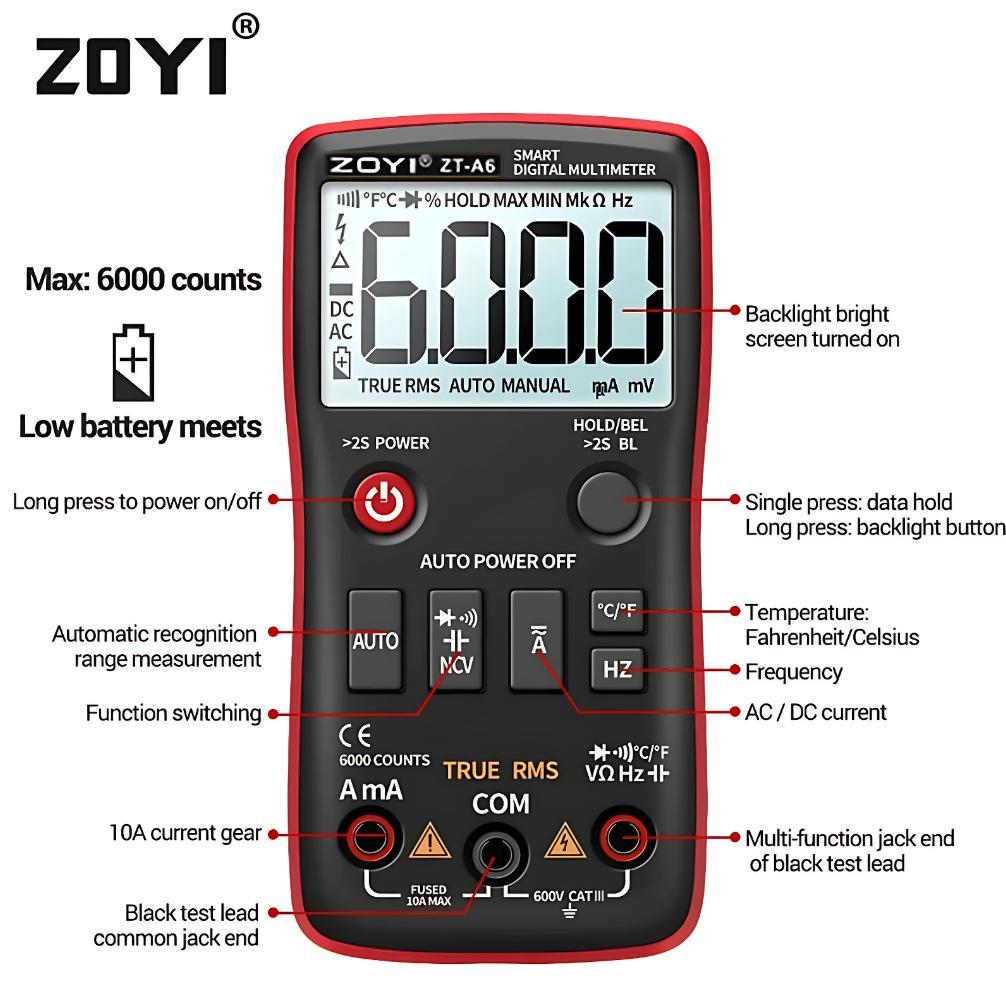 Zoyi Zt A6 Pengukur Arus Listrik Digital Multitester Ac Dc 1Mf Ncv