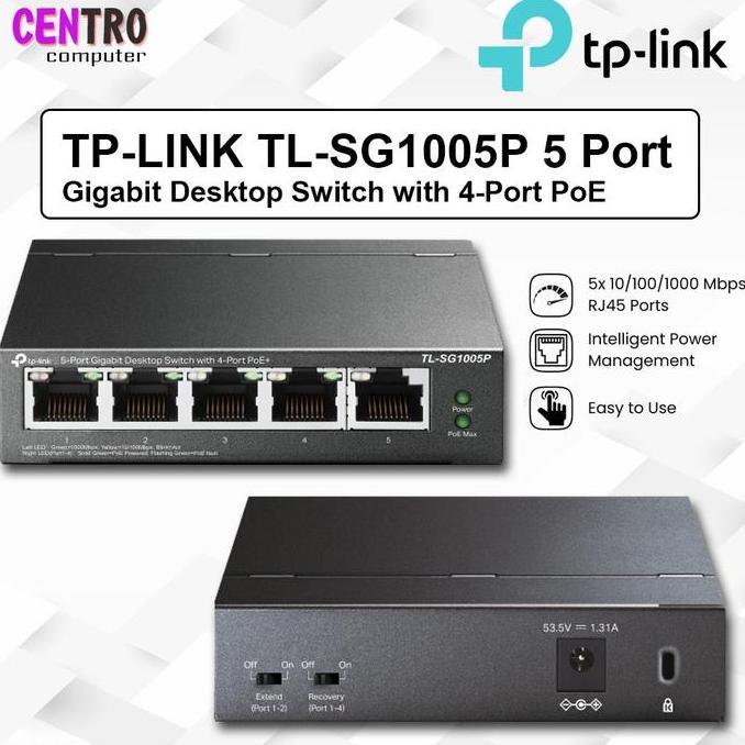 TPLINK TL-SG1005P 5 Port Gigabit Desktop Switch with 4-Port PoE TP-Link TL-SG1005P 5-Port Gigabit