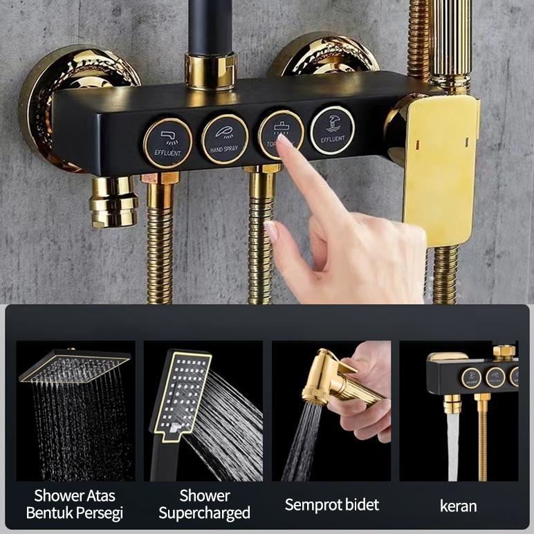 4 Dalam 1 Shower Kamar Black Gold Kamar Mandi Shower / Keran Mandi Air Panas Dingin / Shower Set