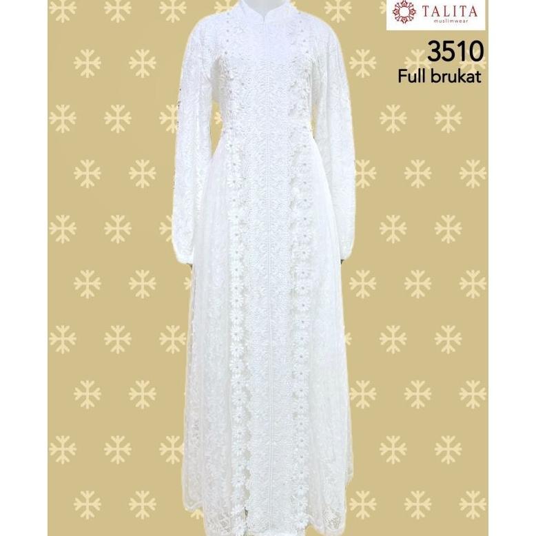 Promo  Gamis Putih Full Brukat +Tile Premium Mutiara