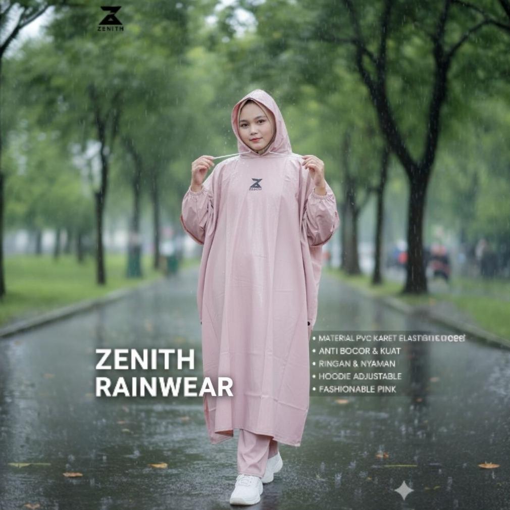 PREMIUM ZENITH JAS HUJAN PONCO CELANA PRIA WANITA PVC 025 MANTEL KELELAWAR JUMBO PREMIUM DUSTY PINK