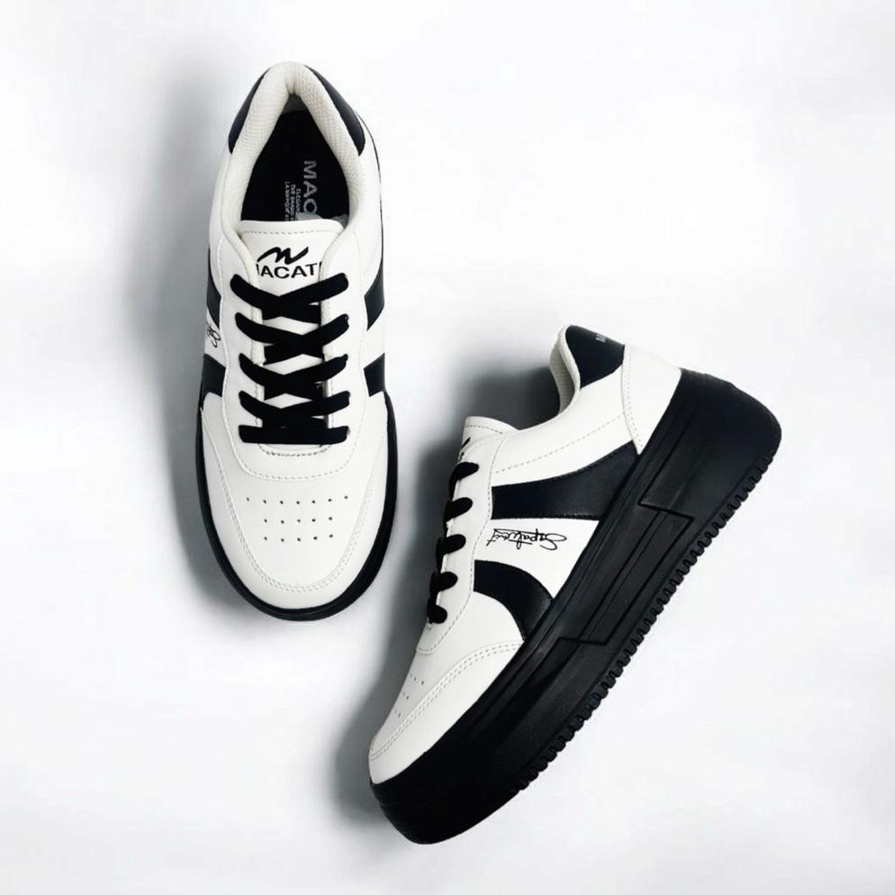 FREE ONGKIR MACATI SEPATU SNEAKERS HITAM PUTIH WANITA PRIA KOREAN STYLE TERBARU SEPATU SEKOLAH WANIT