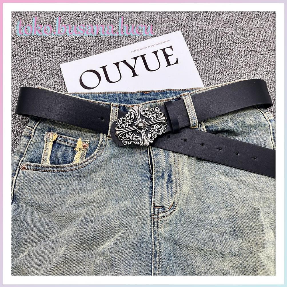 ORIGINAL Ikat Pinggang Wanita & Pria Fashion Kulit PU Gesper Silang Belt Punk Y2K Simple Untuk Jeans
