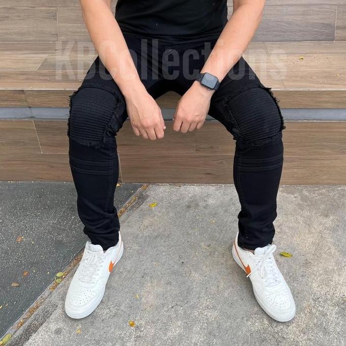 Larisyaa- Celana Jeans Hitam Pria Sobek Dan Polos
