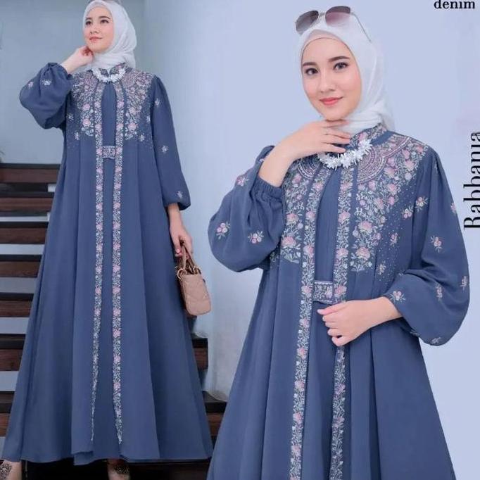 Harga Miring Dress Rabbani/ Gamis Ceruty Babydoll Mix Bordir Super Jumbo Ld 130Cm / Gamis Kondangan 