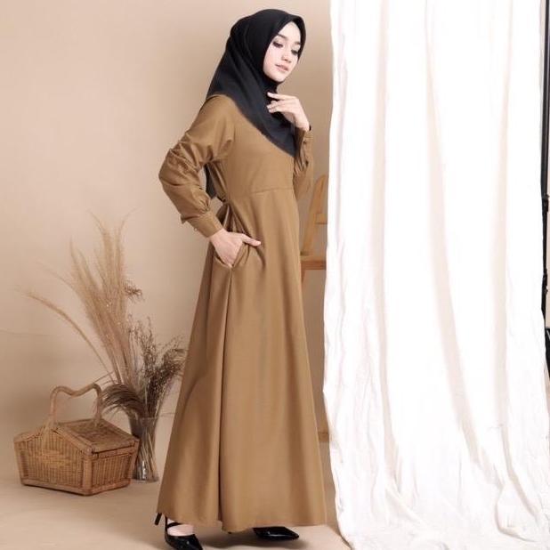 Sekarangaja- Gamis Polos Seragam Pns Pdh Khaki Tua Toyobo Fodu Kain Muslim  Dress