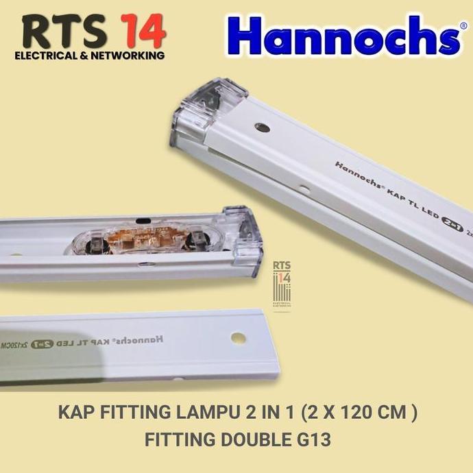 Ready stock Hannochs Kap Lampu 2in1 Double End - Fitting Lampu TL LED 2x120 cm - Kerangka Lampu TL L