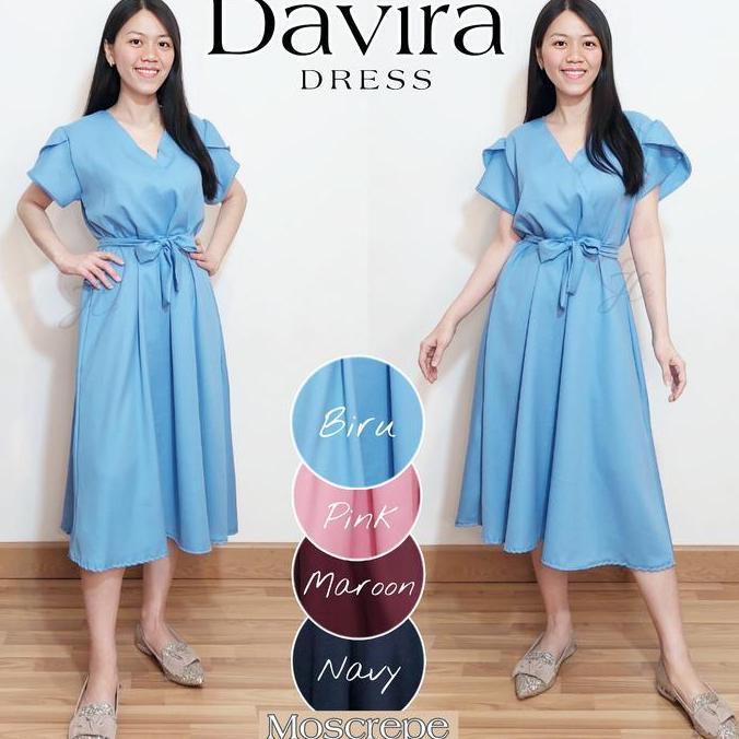 DN6 >> Dress Davira JoCa Fashion Wanita Gaun Dres Polos Leher V-neck Midi Lengan Pendek Rempel Casua