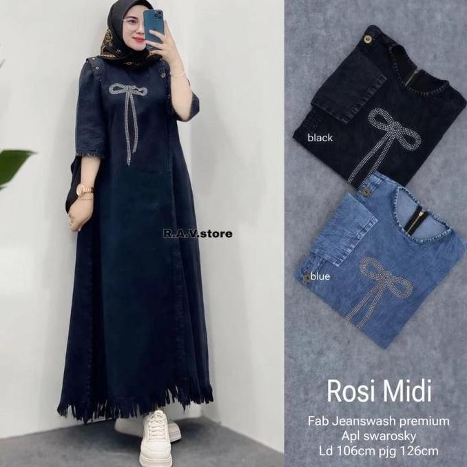 Sale Dress Muslim, Fashion Muslim, Baju Wanita, Dress, Gamis Jeans. Gamis,Fashion Wanita, Rosi Midi 