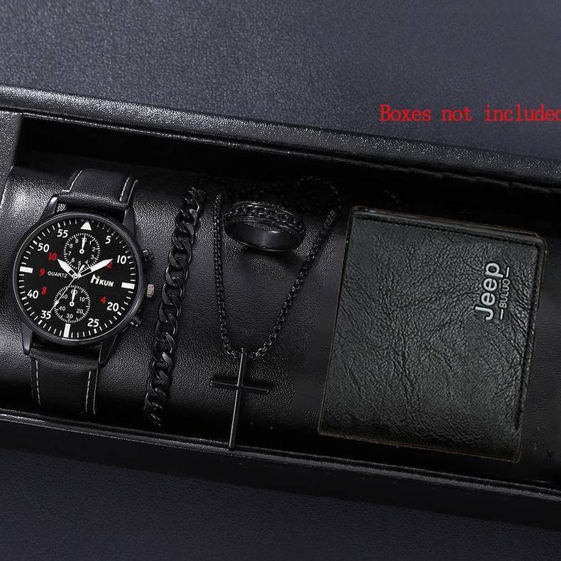 DISKON 6PCS SET DOMPET PRIA + JAM TANGAN + GELANG SET AKSESORI HADIAH PRIA ELEGAN (TANPA KOTAK)