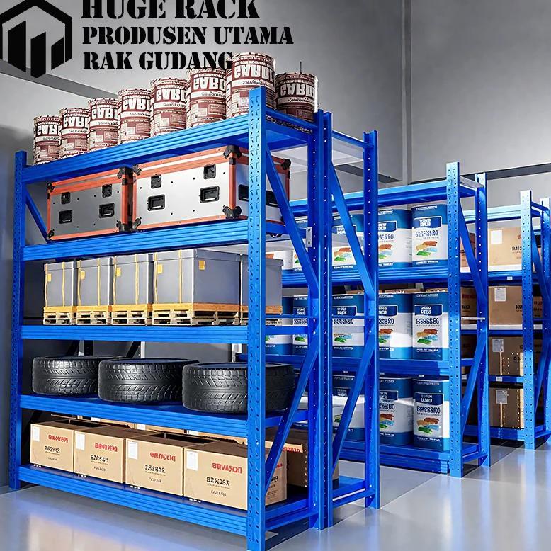 Rak Gudang Rak Besi Heavy Duty Serbaguna 1500KG Rak Penyimpanan 3/4 Susun Rak Besi Siku Rak Supermar