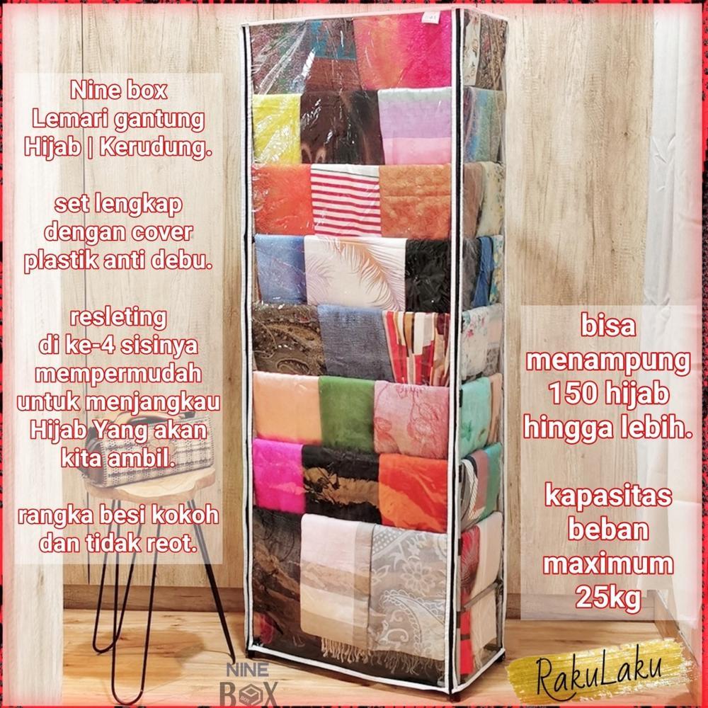 Nine box lemari hijab rangka besi pakai cover plastik/rak hijab dengan cover plastik anti debu
