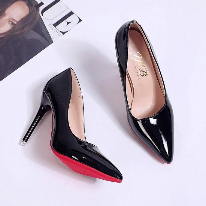 WELCOMEPRODUK Sepatu Hak Tinggi Wanita Terbaru Gaya Korea Murah Hitam Import Premium Kantor Kerja Fo