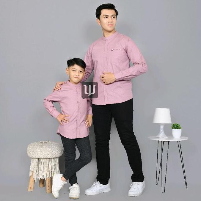BAJU KOKO COUPLE AYAH ANAK (satuan TERPISAH) POLOS LENGAN PANJANG & PENDEK WARNA PINK SALEM atau dus