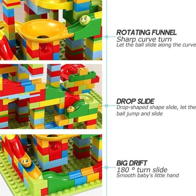 Promo Yunleotoys Marble Race Run 168Pcs Bulding Blocks  Plastik  Balok Susun Track Slide Ball / Veri