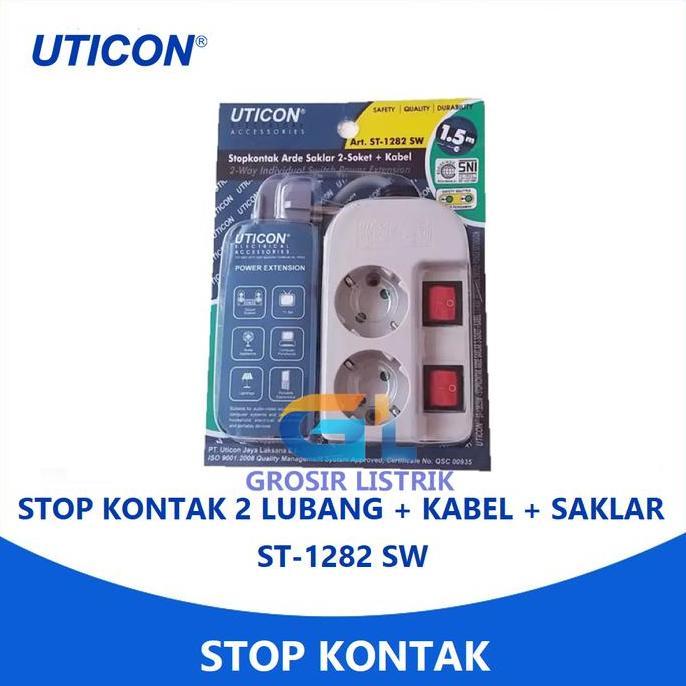 Promo Uticon Stop Kontak Arde 2 Lubang + Kabel + Saklar ST-1282 SW ST 1282 Diskon