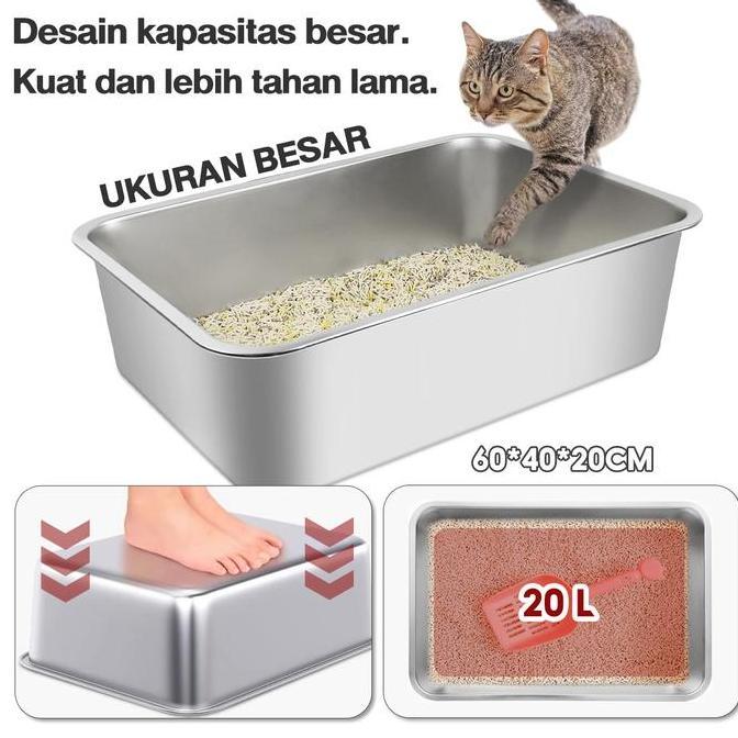 Petcho Wadah Pasir Kucing Baja Tahan Karat Berkapasitas Besar, Wadah Kotoran Kucing dan Anjing, Tray