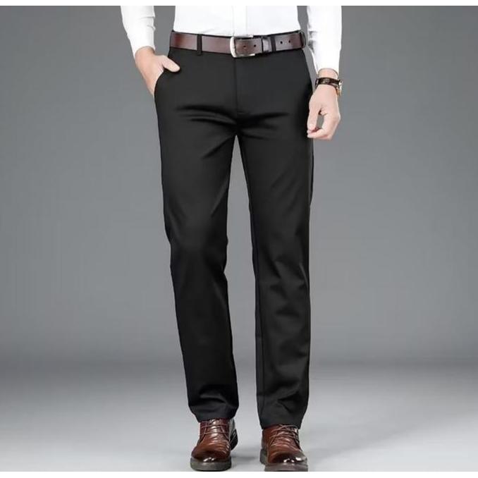 Bergaransi Celana Panjang Bahan Formal Pria Slim Fit Kantor - Celana Formal Cowok Stylish Hitam Baha