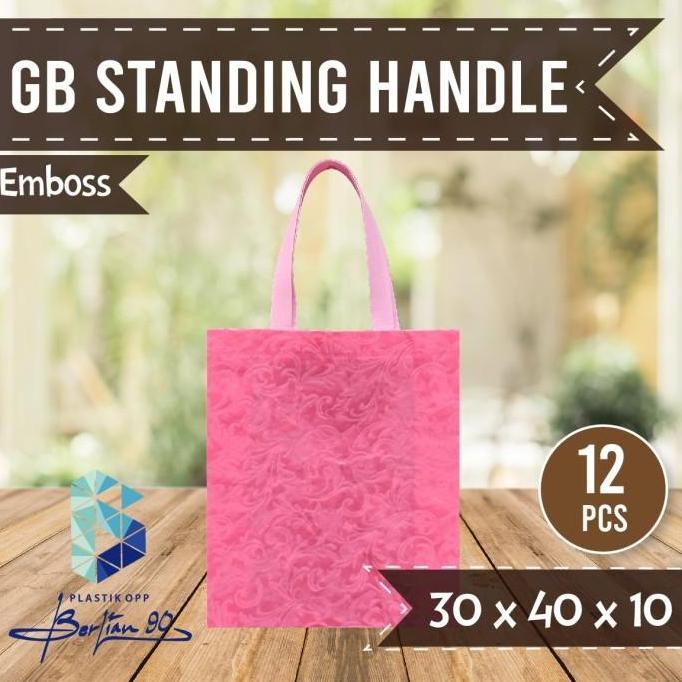 Goodie Bag standing handle emboss 30 x 40 Tas Spunbond Tali emboss