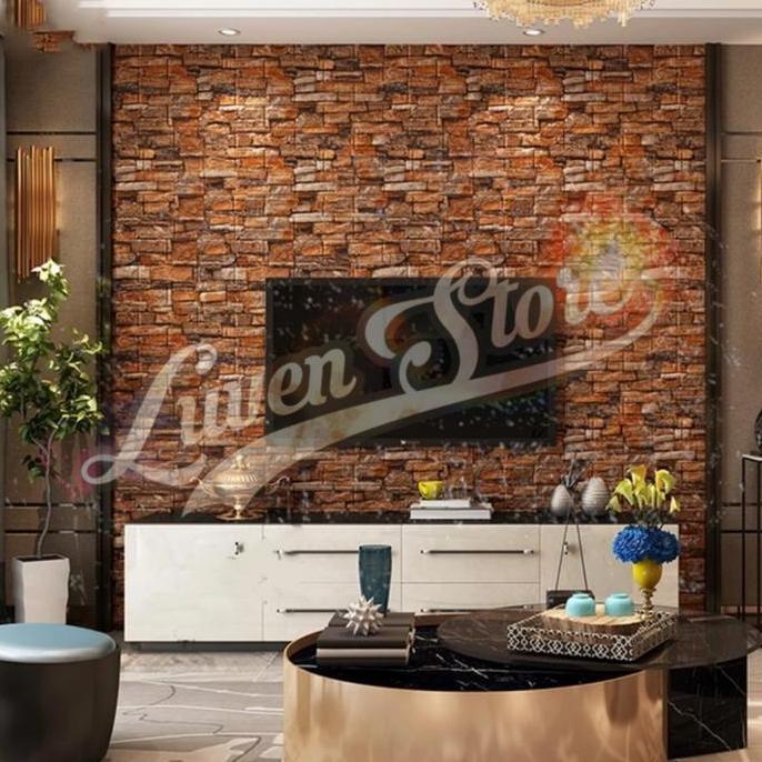 Wallpaper 3D Foam Emboss. Sticker Dinding 3D Merah Bata.