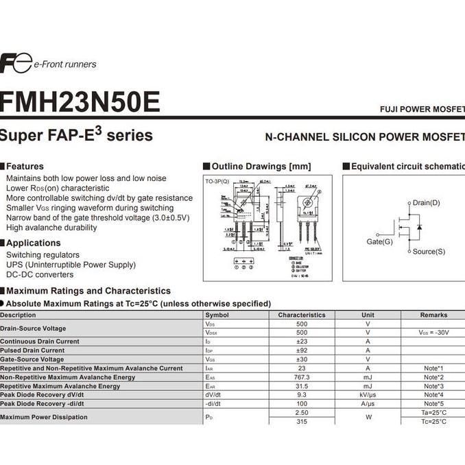 MOSFET TR 23N50E 500V 92A N-CHANNEL POWER MOSFET