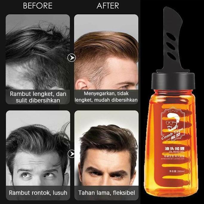 DELSMART COD Gel Rambut Pria 2 in 1 Dengan Sisir Isi 260ml Tahan Lama Tidak Lengket Mudah Dibersihka