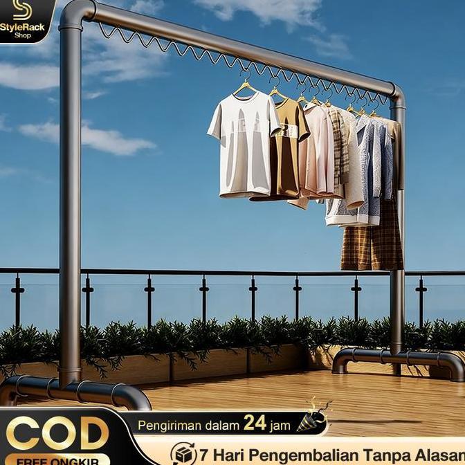 CARADA sp Jemuran Baju Besi Stainless 200CM Jemuran Baju Outdoor Jemuran Gantungan Baju Besi Panjang