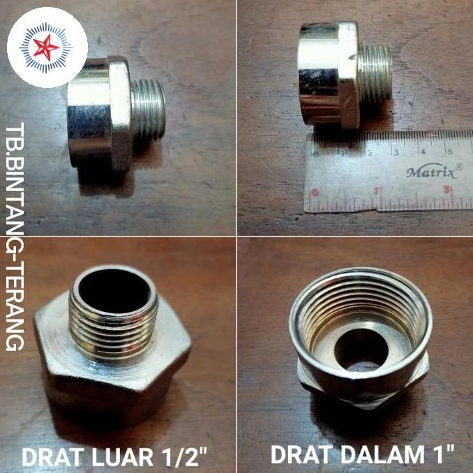 SOCK NIPPLE DRAT LUAR 1/2" X DRAT DALAM 1" INCH SAMBUNGAN PIPA BESI