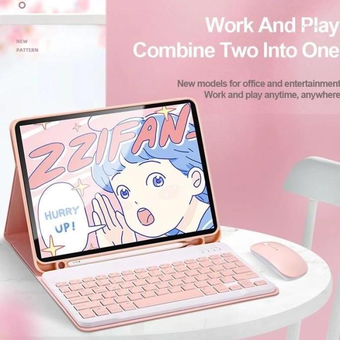 Samsung Tab S6 Lite T615 Book Cover Case Keyboard Wireless Mouse Set