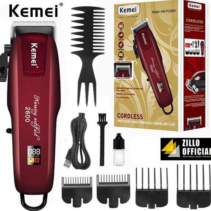 begi_goedang - kemei mesin cukur rambut cas barbershop indikator baterai lcd bonus gunting sasak set